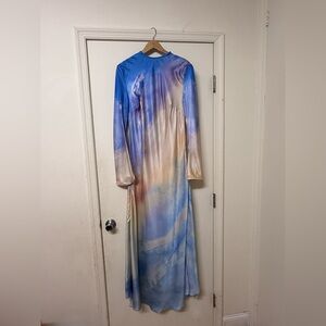 Beulah Blue and Cream Long Sleeve Dress